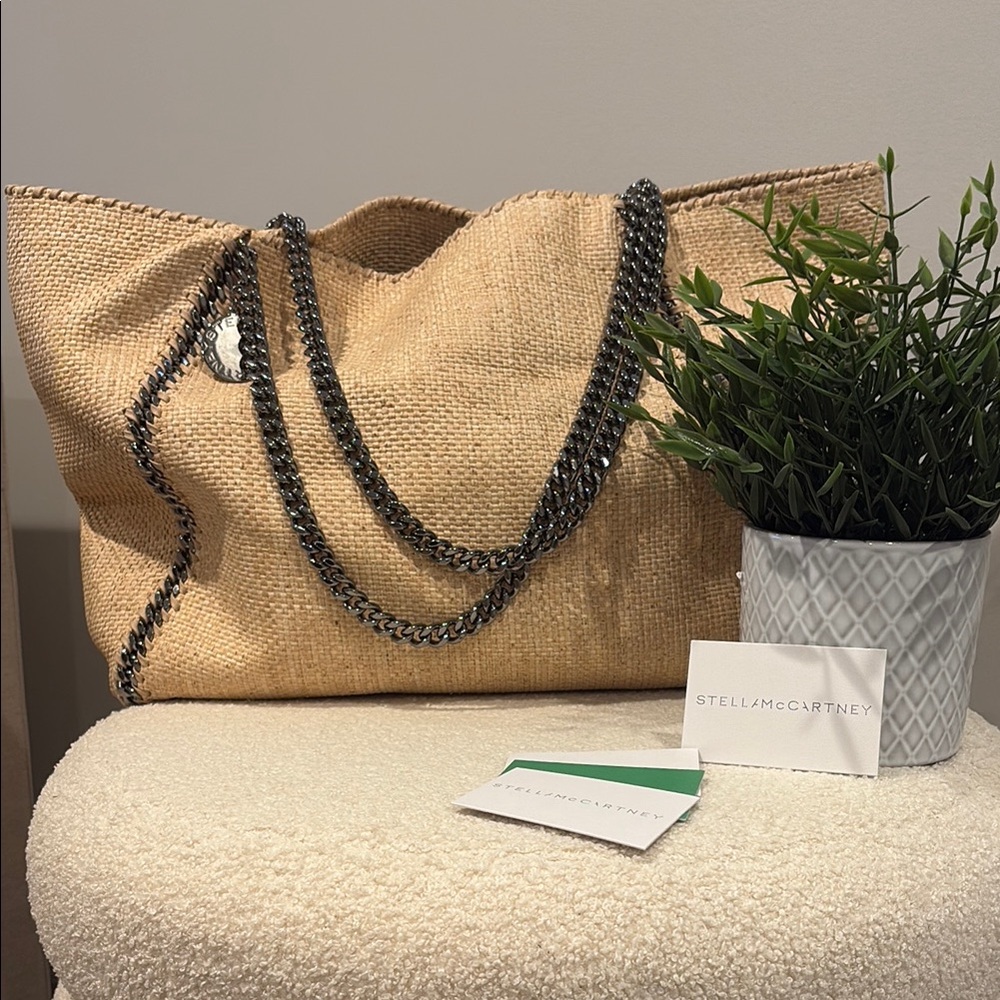 Stella McCartney Beige Straw Tote with Gunmetal Chain Trim